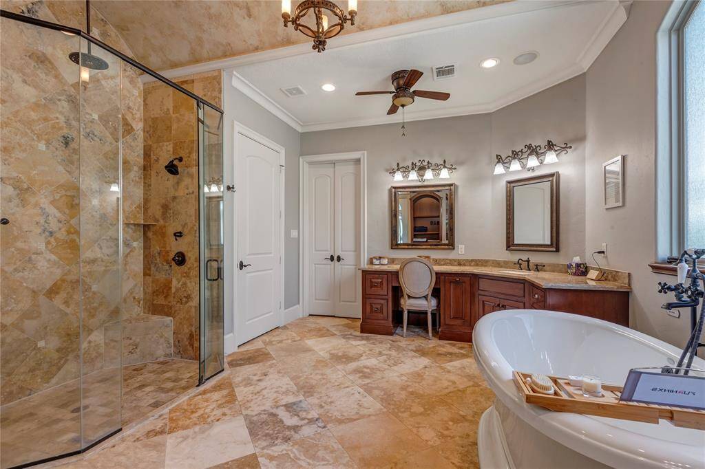 Beautiful barrel ceiling along with great shower.