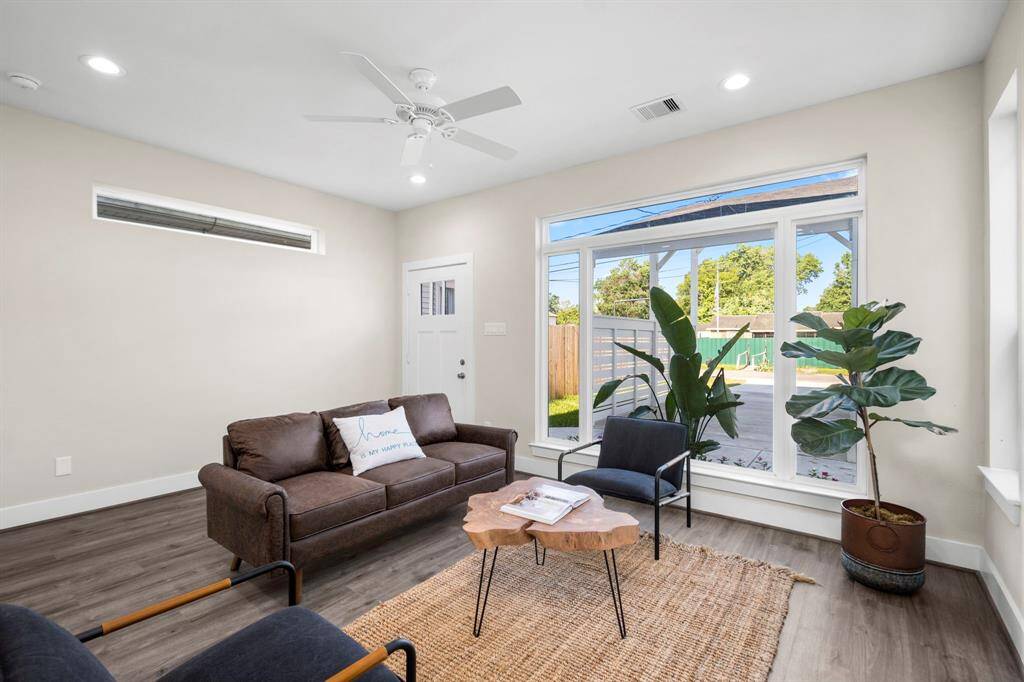 View into living area. Large window.