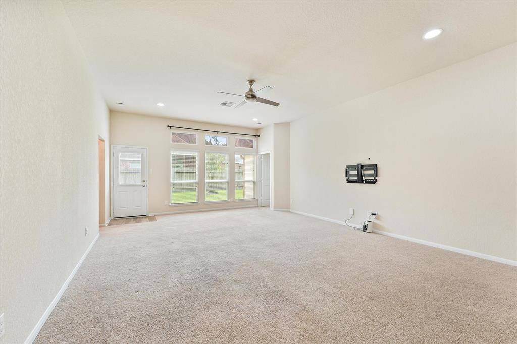 Large living room with high ceilings