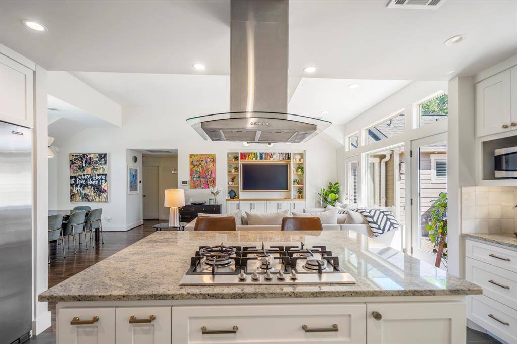 Large kitchen island perfect for cooking or casual dining.