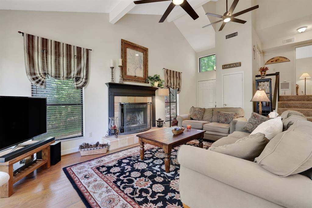 Cozy around the wood burning fireplace