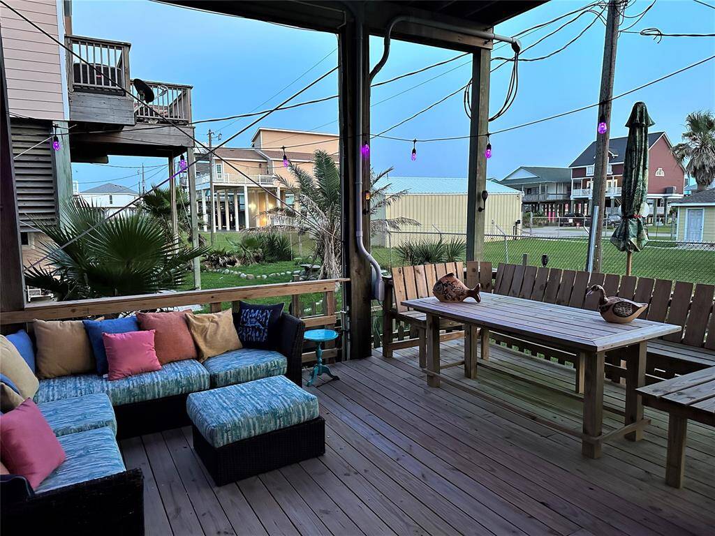 Lower deck is perfect when it's really hot, upstairs, there is a titli bar in the golf cart garage...pictures to come.