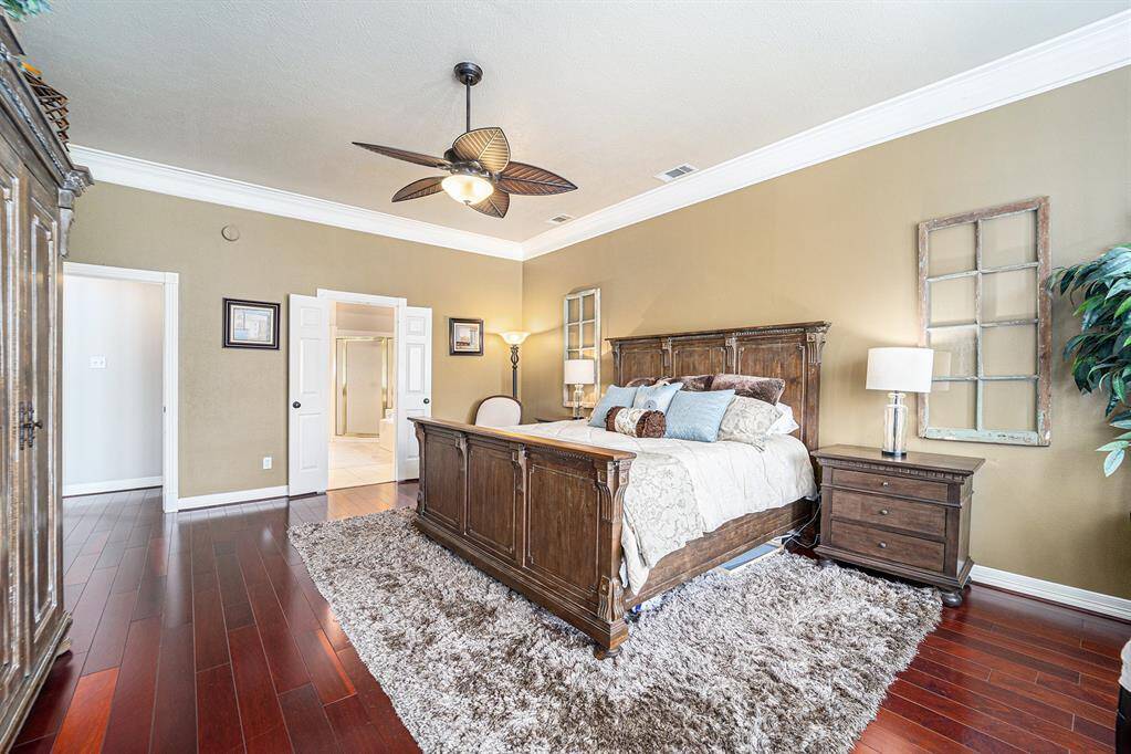 Off the primary retreat is the lavish en suite.