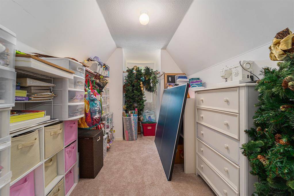 Off the media room is this massive storage closet or craft room.