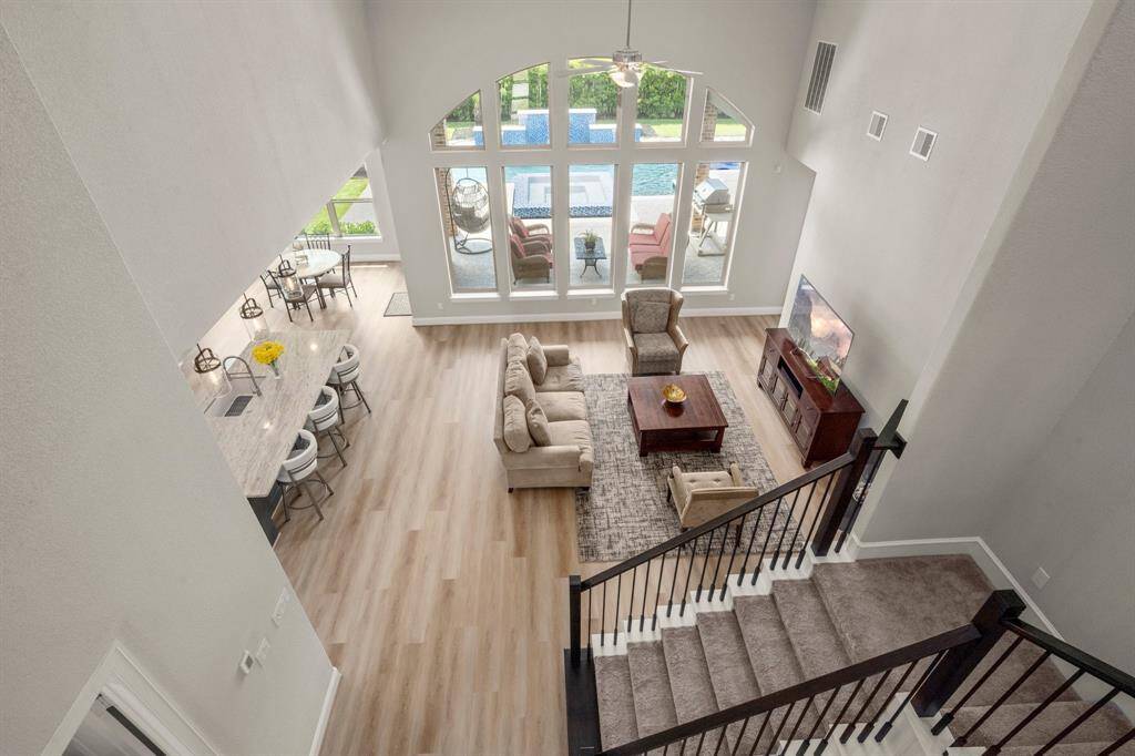 Birdseye view from upstairs of the living area.