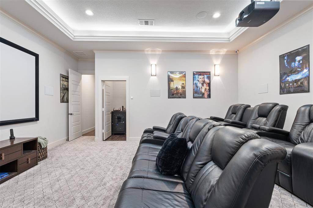 There is a media closet in this room that houses the home security system. During showings, the security camera will be displayed on the screen to show you how it works.