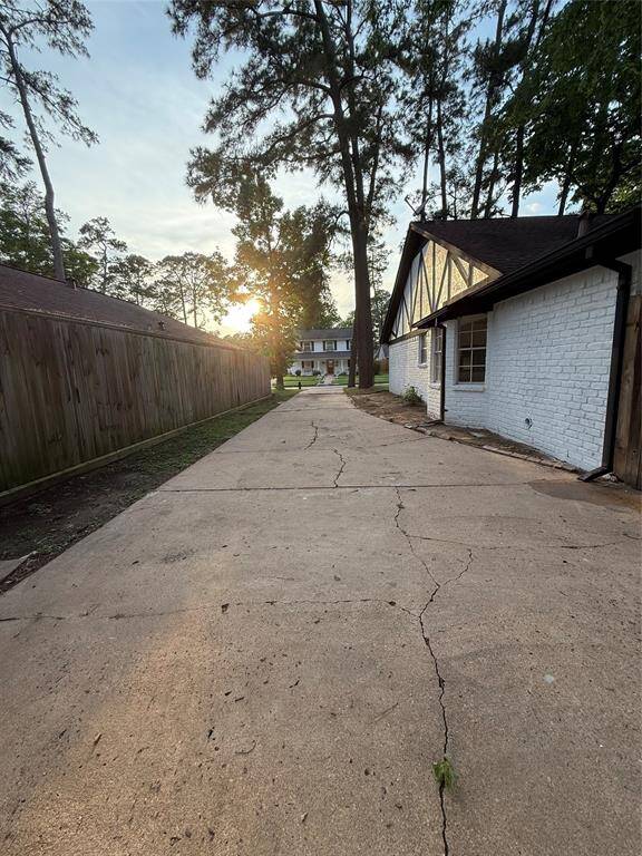 A view from the garage of the driveway.