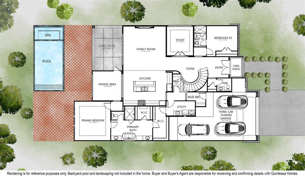 Artist Rendering of 1st Floor on Site Plan. Pool and Backyard Sod Not Included.