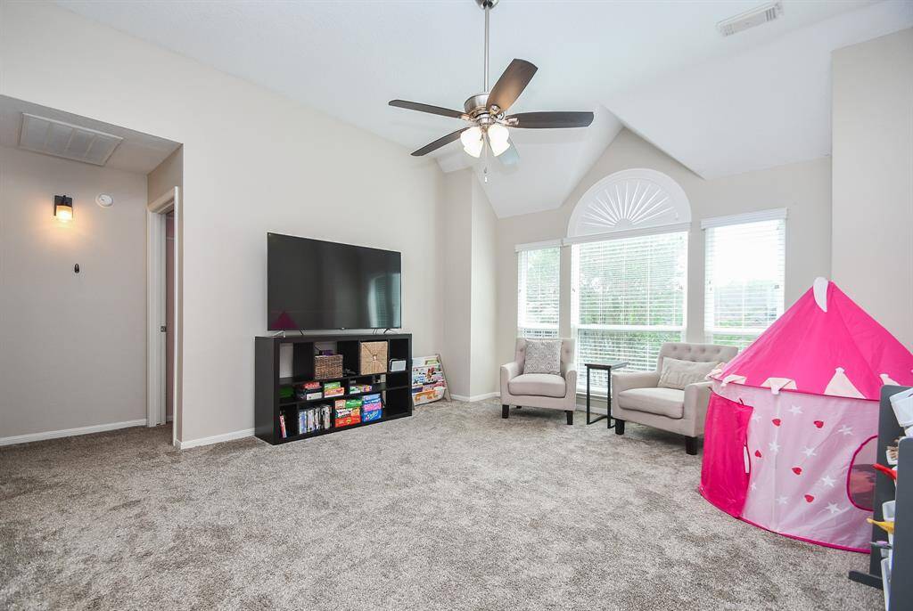 At the top of your staircase, your 14' x 15' game room serves as the central area of your second floor where your children and their friends and cousins will love to hang out and play games or watch movies.