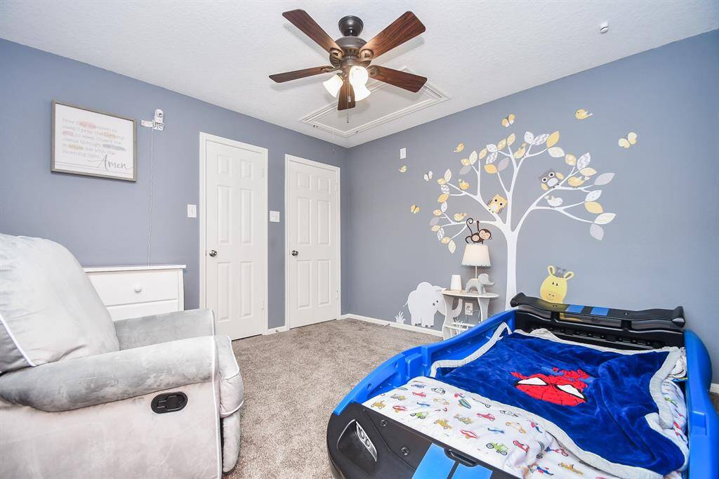 Bedroom #3 is across your second floor and measures 11' x 12'. It is also complete with cozy carpet, ceiling fan, and step-in closet. There is plenty of room for sleep-overs, relaxation and study in this bedroom!