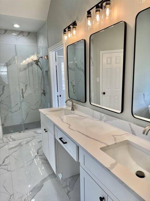 Master bathroom with new standup shower