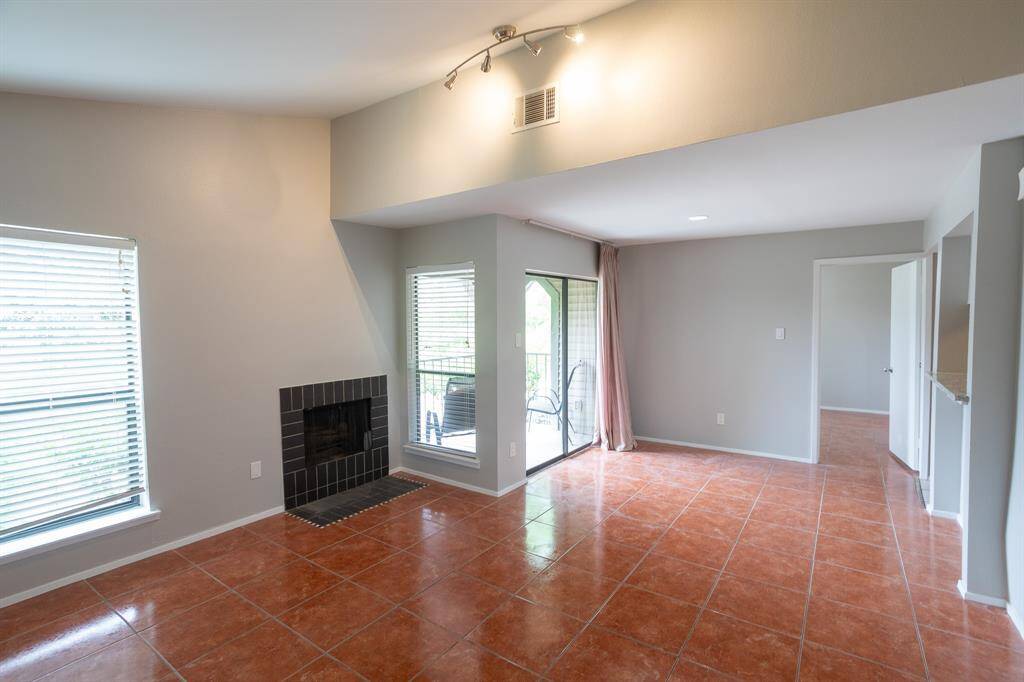 Ceramic tile and woodburning fireplace