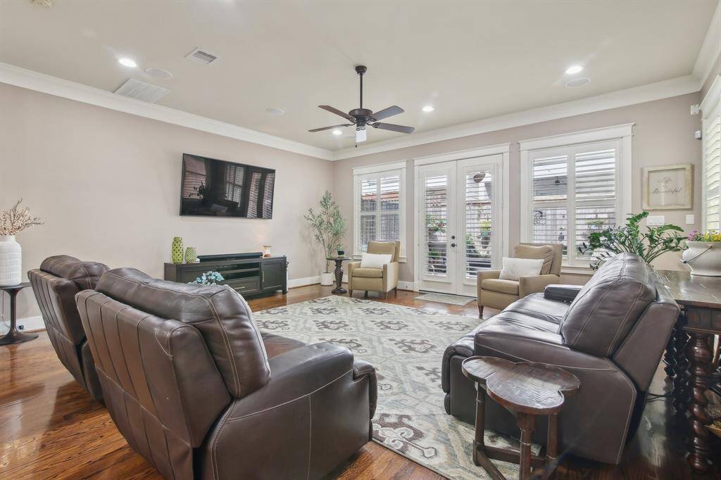 French doors open to the first floor patio.