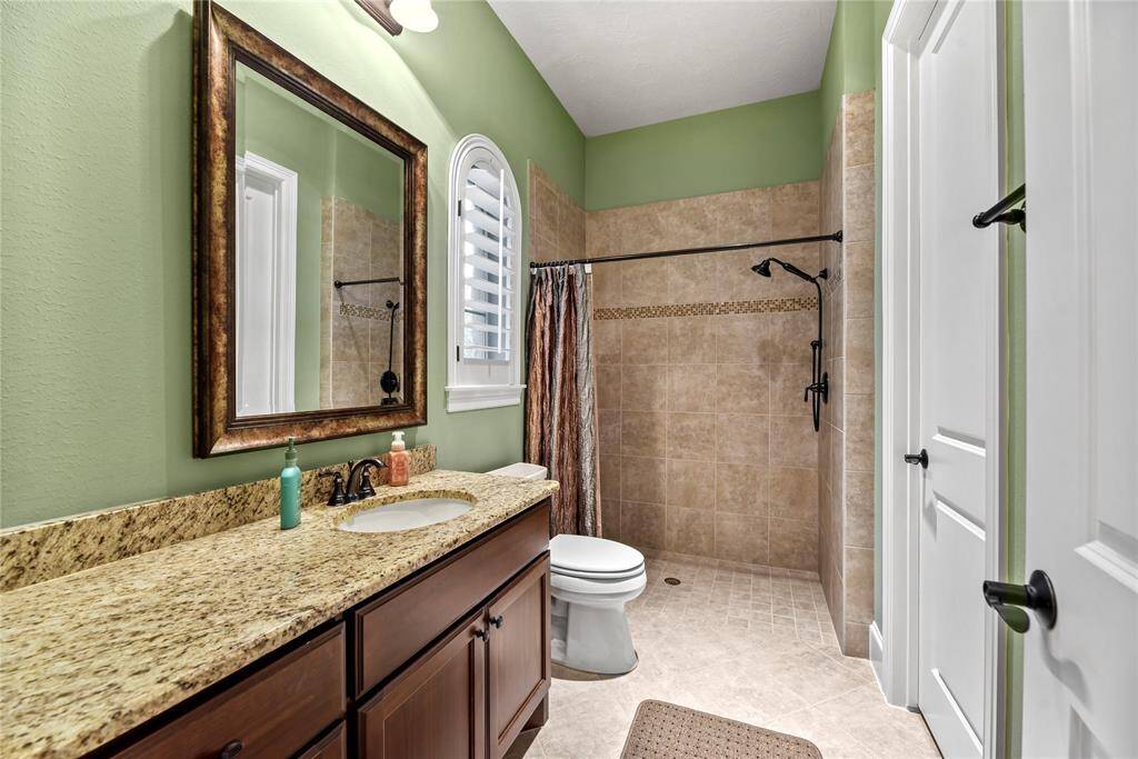 Guest bathroom is wheelchair accessible.