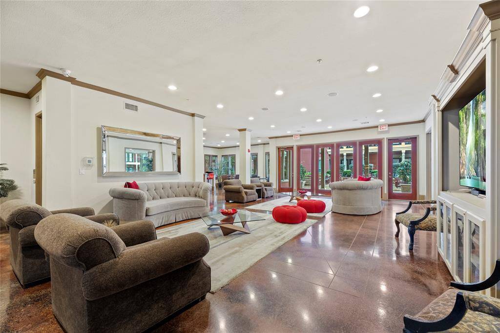 The lobby is very inviting and open.