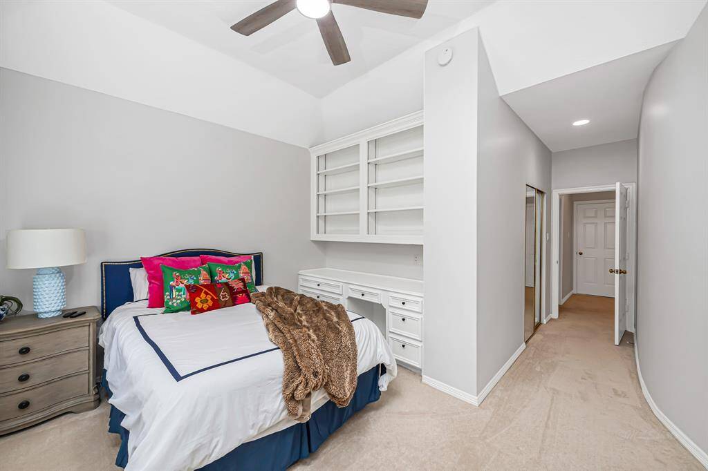 Guest bedroom with oversized closet and bath down short hall