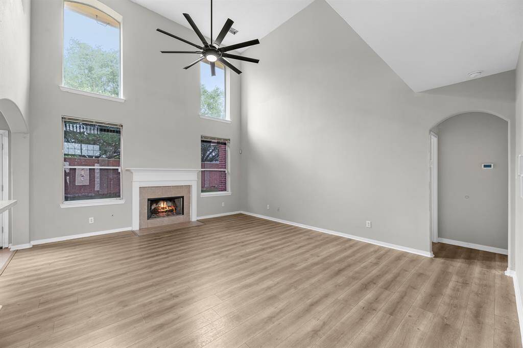 Living room with view of fireplace.