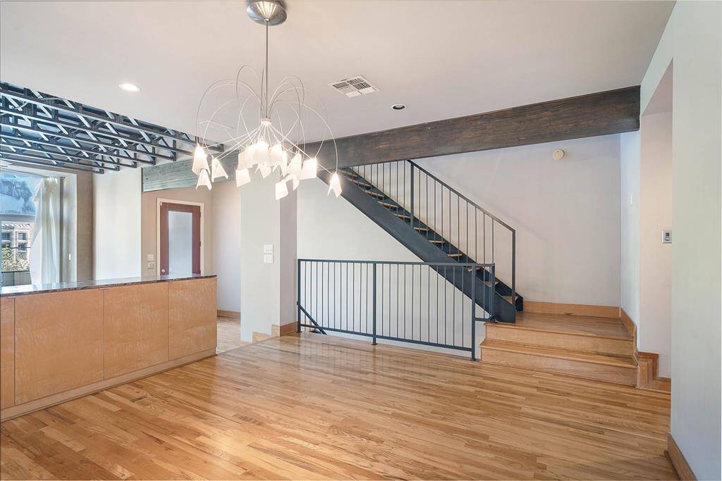 Dining room to open metal and woodstairs