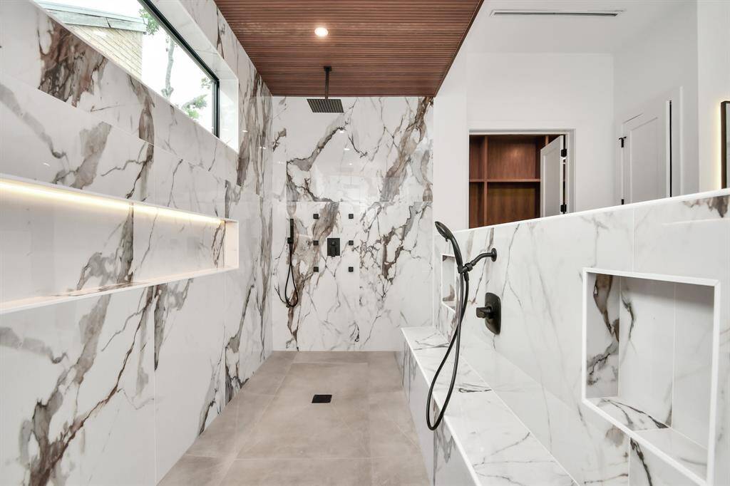 Rain fall showers, body jets, hand held wand, and led lighting for the true spa like feel.