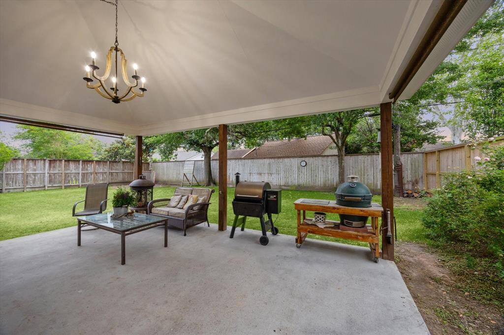 The 22x15 covered porch was added in 2016 with an LED hanging chandelier