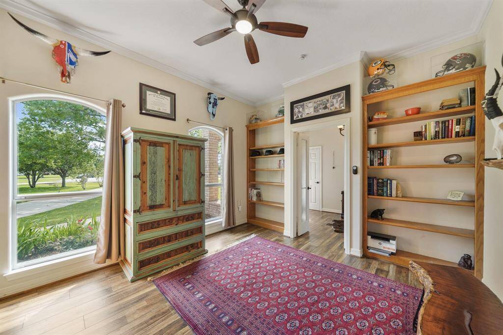 Great built ins provide ample storage in the home office