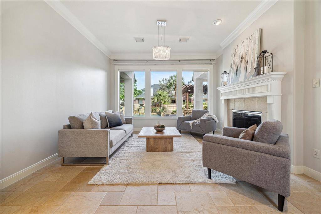 Formal dining with fireplace