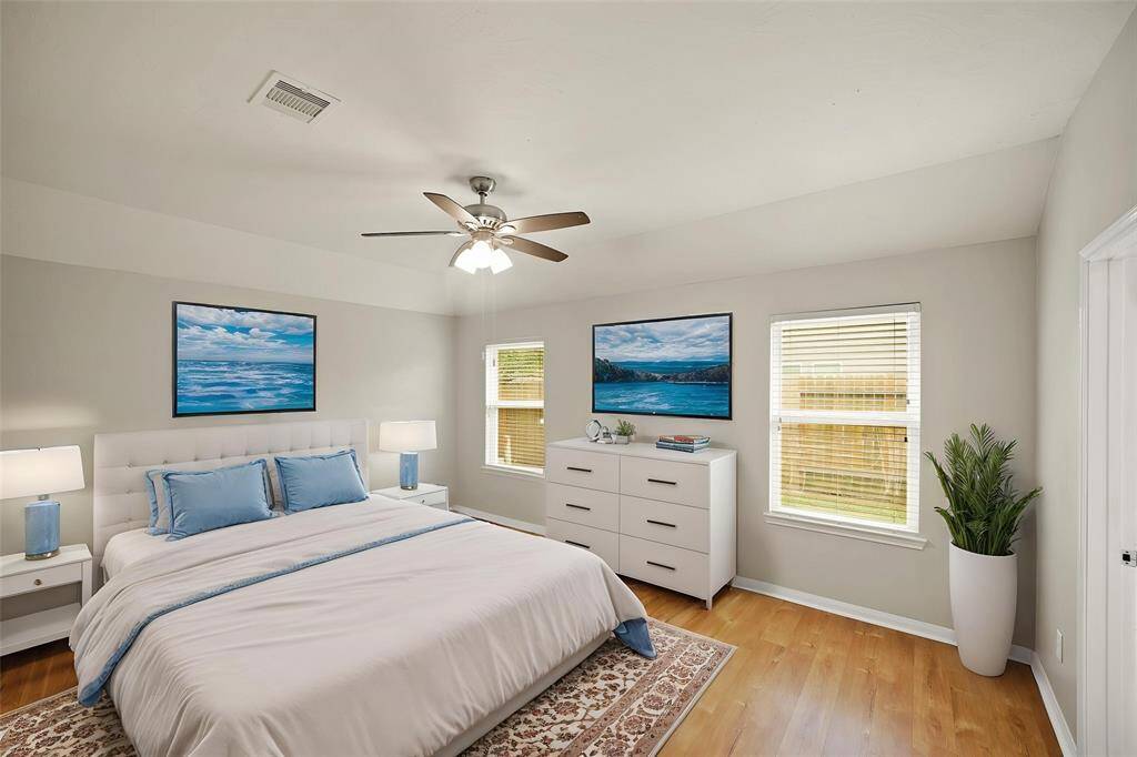 Virtually staged primary bedroom