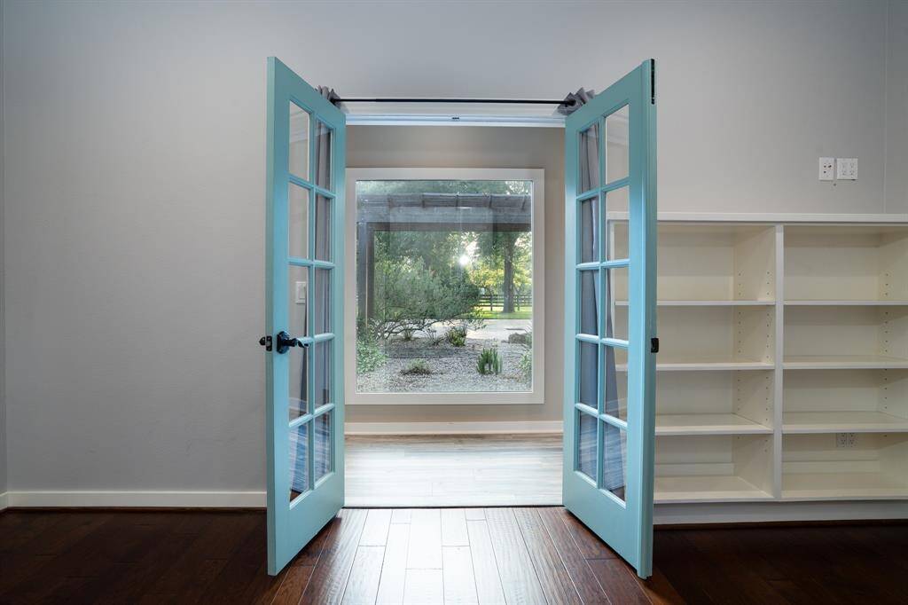 French doors allow for this gorgeous view while working.