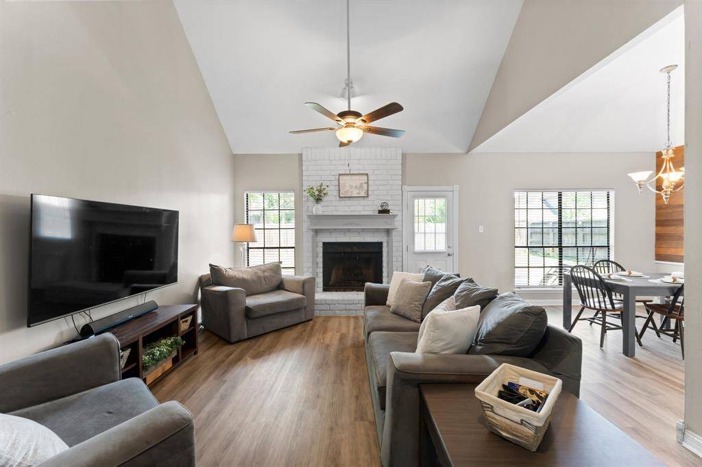 A cozy fireplace in the living room is perfect for chilly nights.