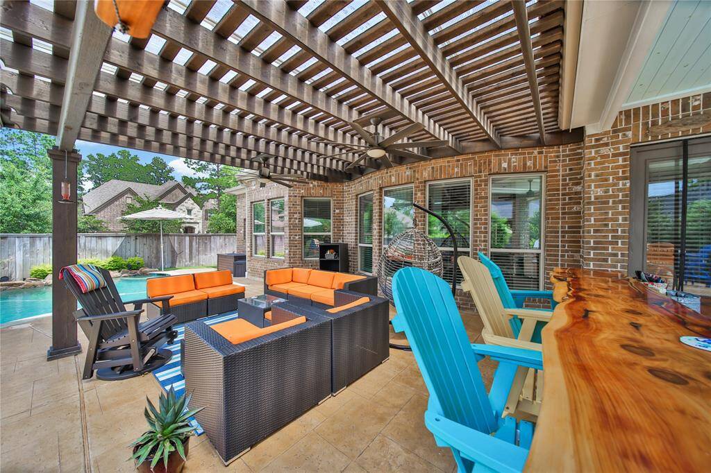 Beautiful custom cedar bar and covered patio
