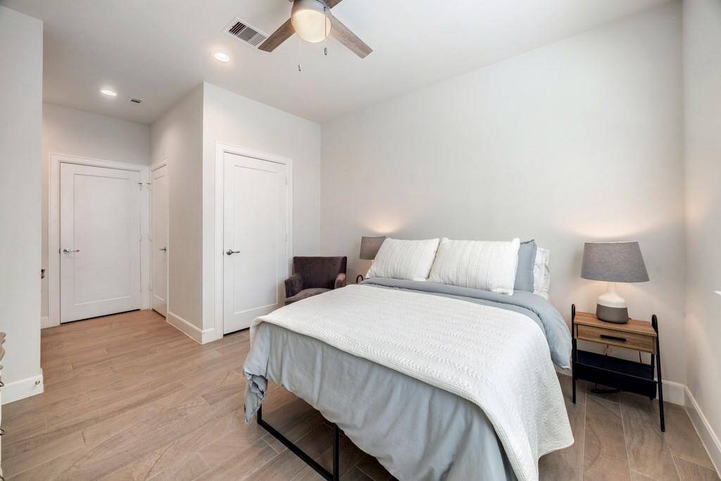 The first-floor suite's full bath includes a walk-in shower for added comfort and convenience.