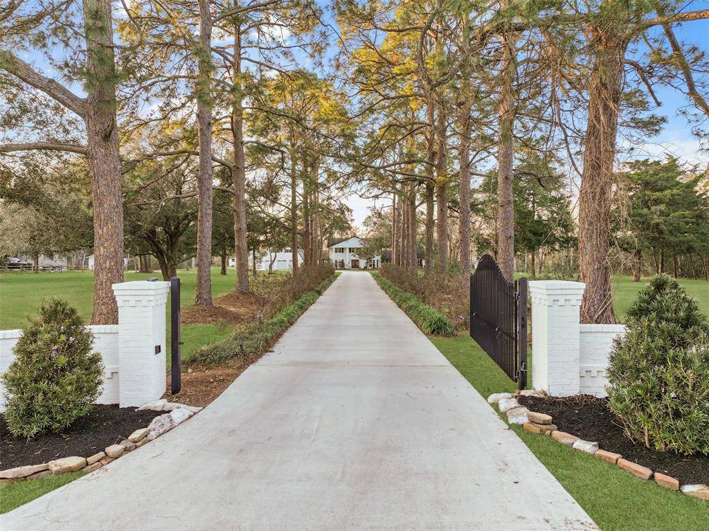 Tucked at the end of a lazy and winding street in the Windsong community, this magnificent property begins with an electric gate and paved driveway lined with majestic pine trees and manicured landscape beds surrounded by a lush lawn.