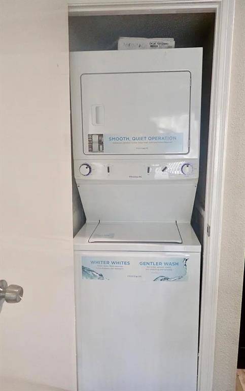Convenient in-unit laundry with a modern, space-saving washer and dryer for effortless cleaning.