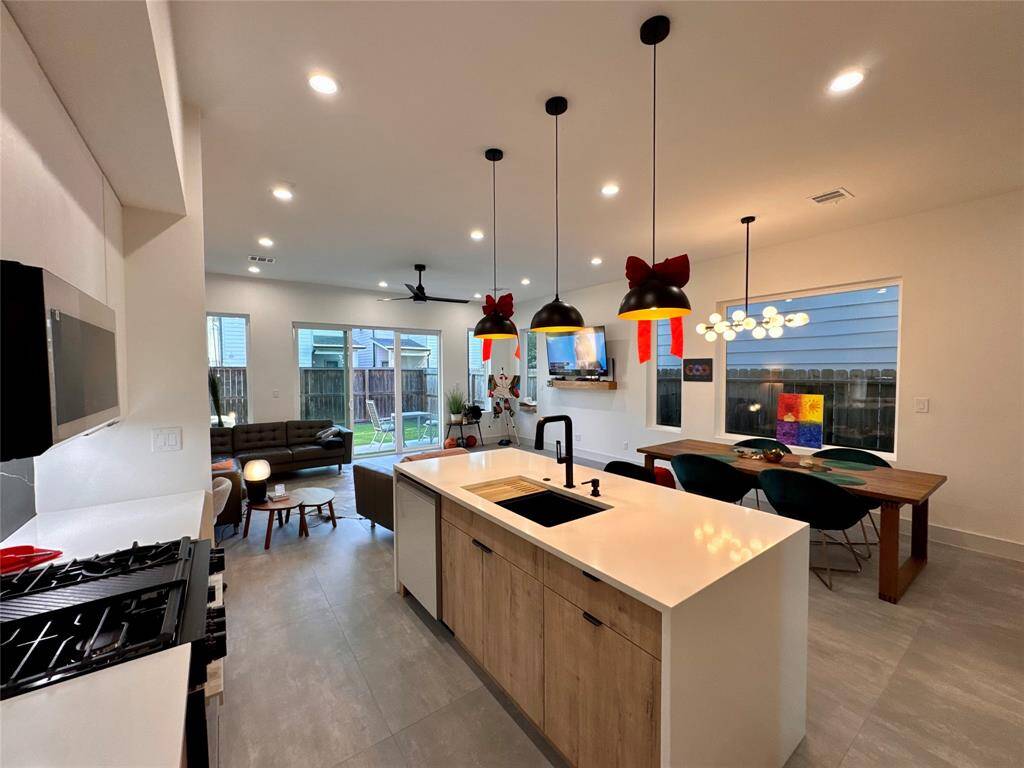 Open and airy with natural light coming via large patio doors.
