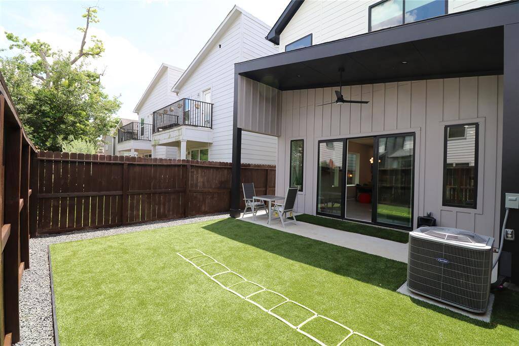 Covered 145sqf patio– allowing you to enjoy the outdoors rain or shine. Extra valuable square footage•Gas grill/BBQ pre-plumbing at the patio with extra electric outlets and a fan–make your outdoor paradise •Turf, gutters and downspots connected to drainage system. No water accumulation and easy maintenance. Grass is always greener here