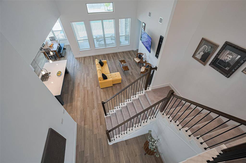 An Elevated view of the Family Room and Kitchen