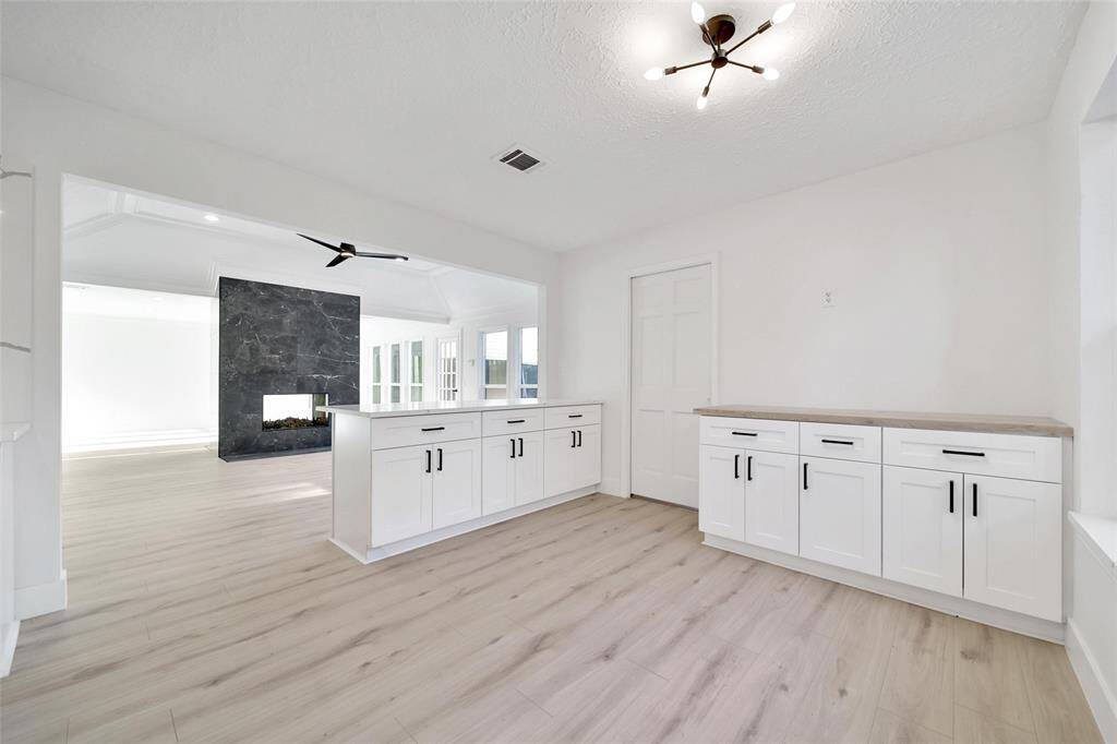 Kitchen Coffee area with Butcher block countertop