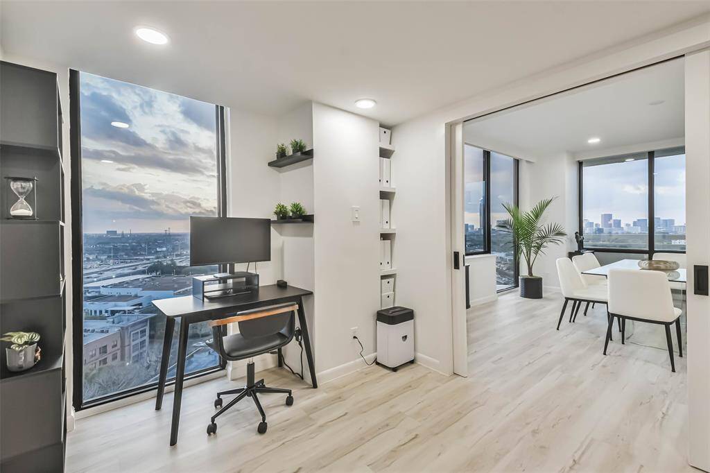 Enjoy the amazing city views from the study workspace.