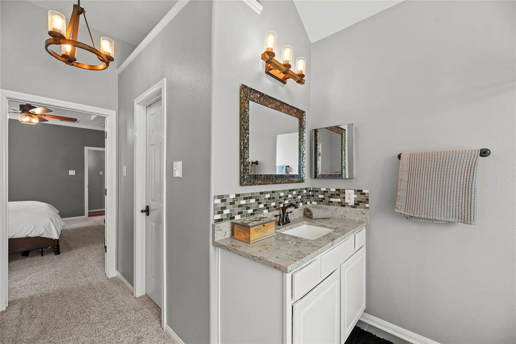 Individual vanity areas and separate closets for him and her.