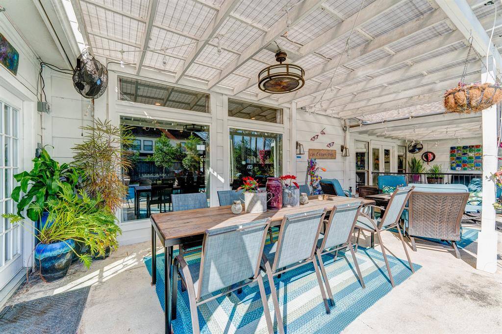 Plenty of seating space under the covered porch.