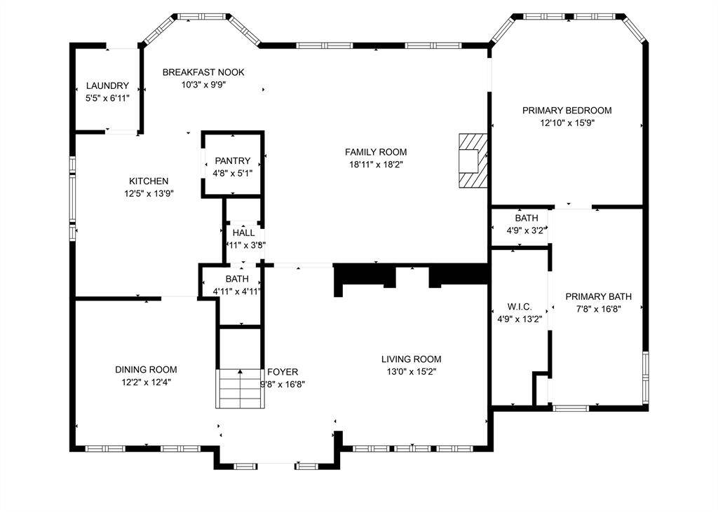 First-Floor Plan featuring first-floor primary bedroom suite and double-height ceilings in the Family Room.
