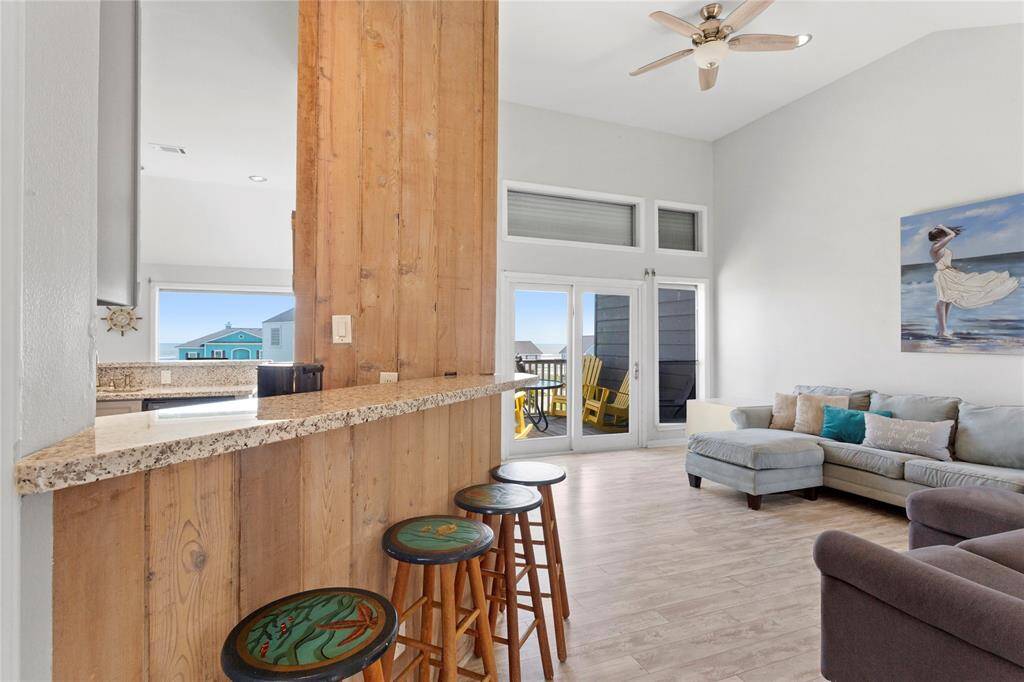 Interior stairs up to kitchen living dining areas