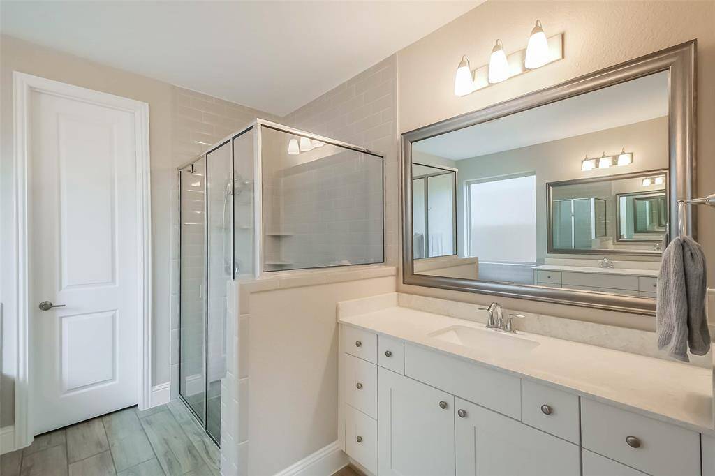 View of the large walk in shower.