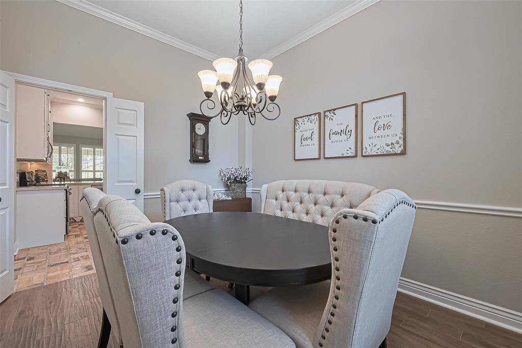 Formal dining room with French door access to the kitchen