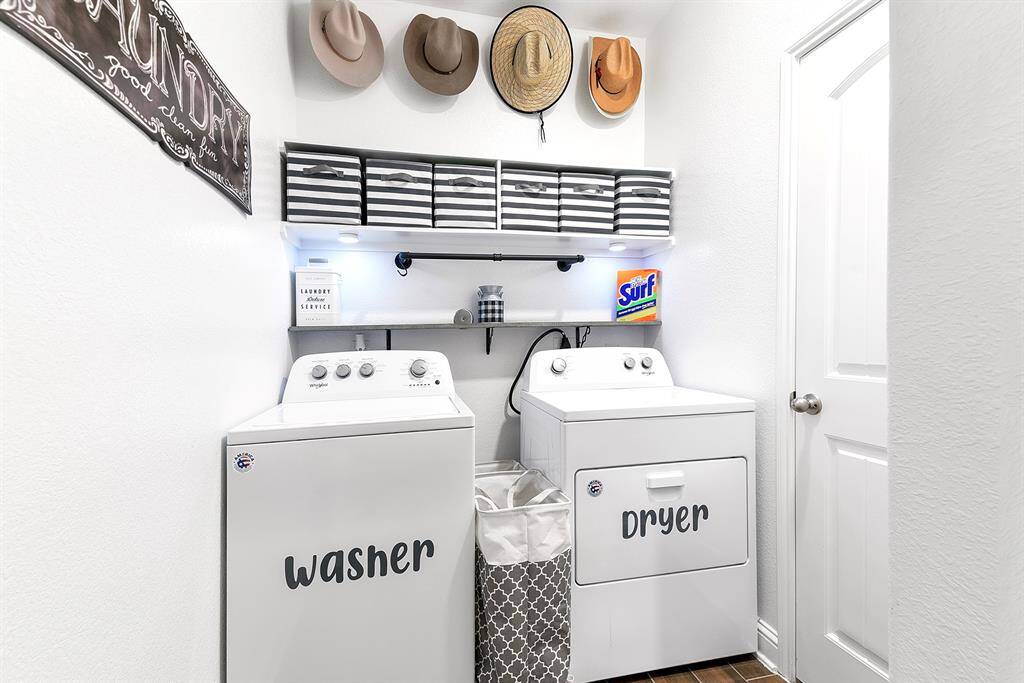 Laundry room-door connects to primary closet.