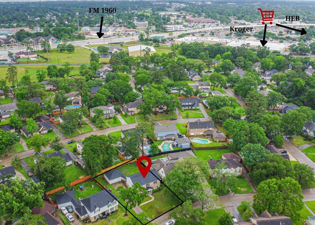 A birds-eye view of the property to show ease of access to FM 1960, shopping, dining, and more!