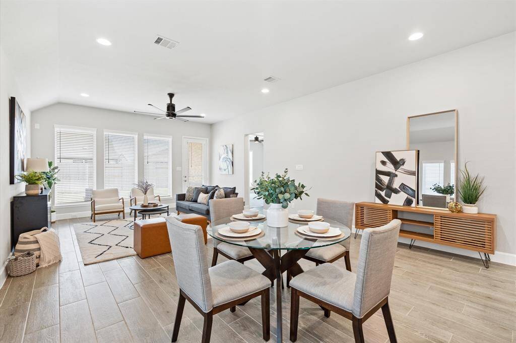Beautiful dining space looking into family room.