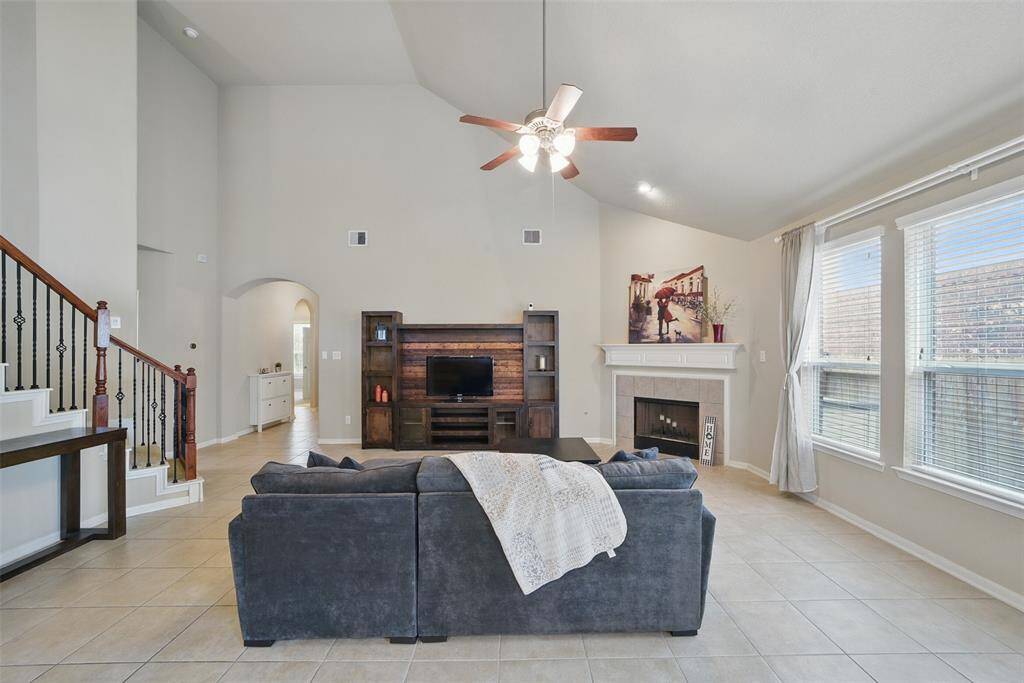 The view of the family room from the kitchen.