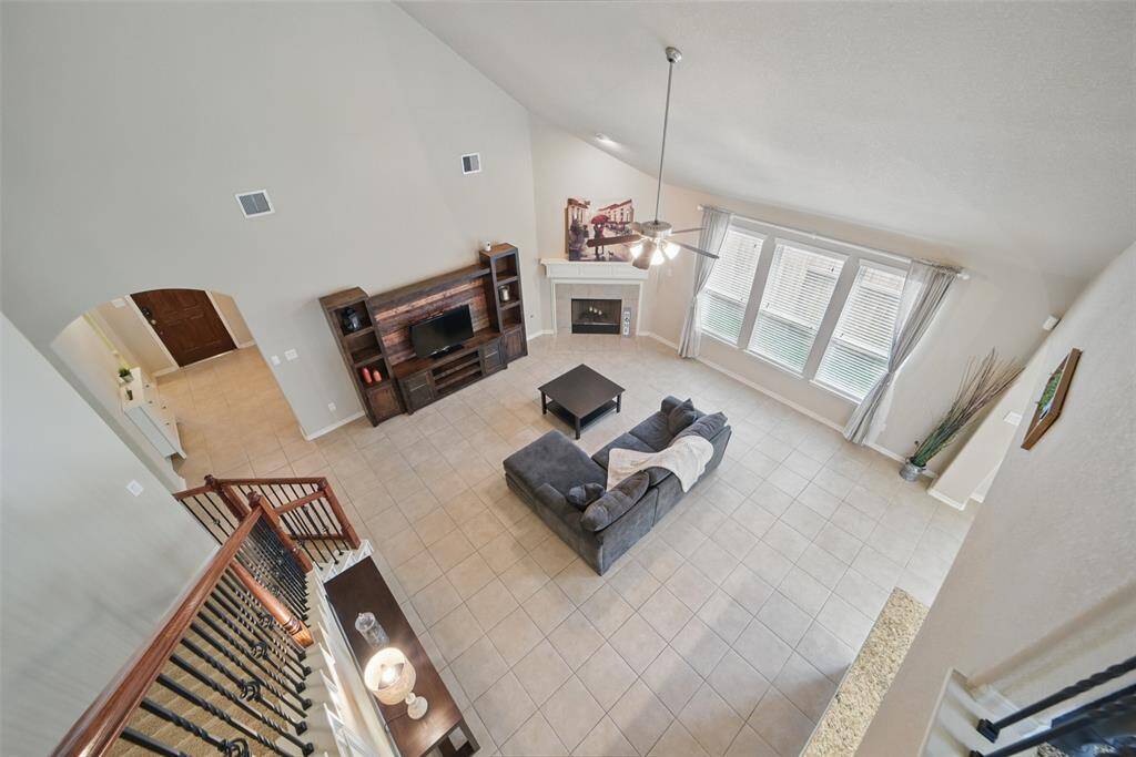 Bird's eye view of the family room from the game room.