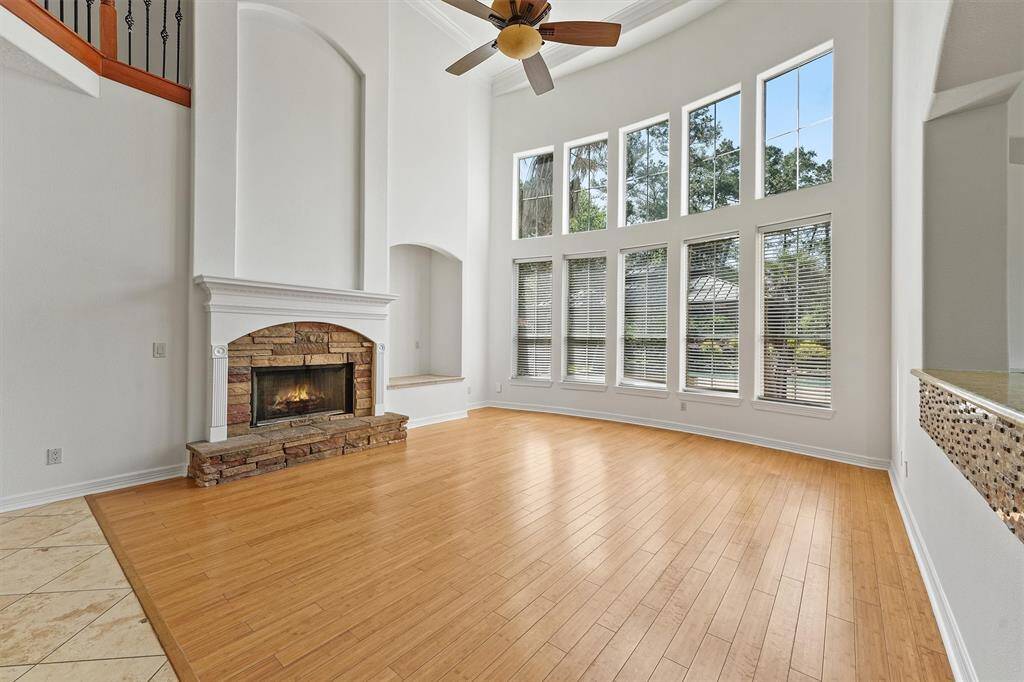 Living room with plenty of natural light and fireplace